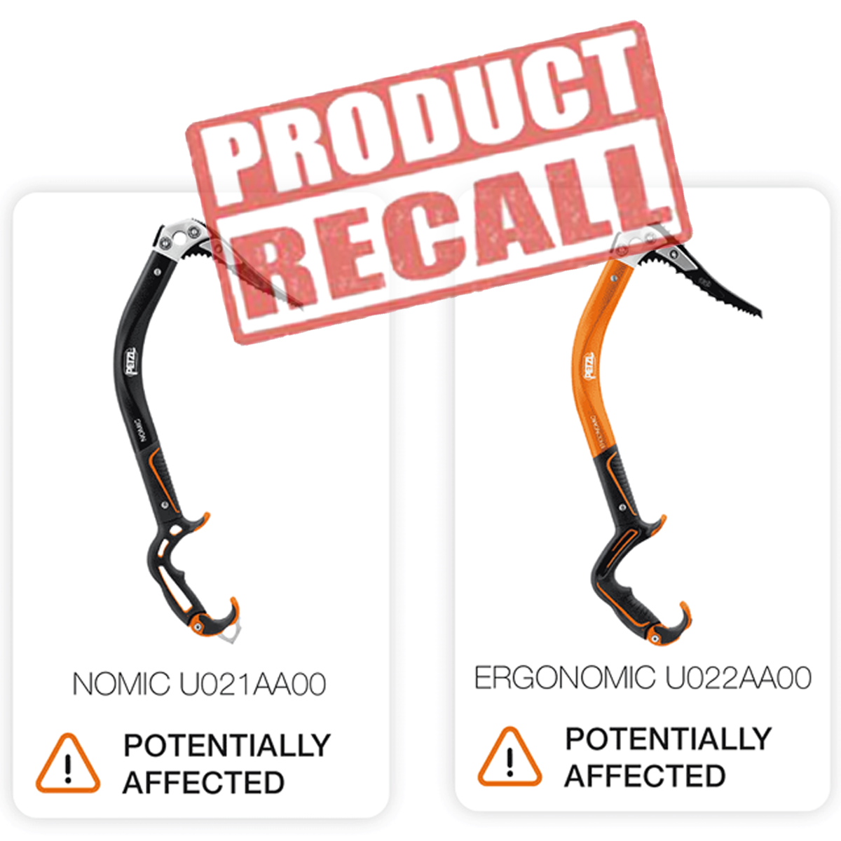Recall of NOMIC (U021AA00) and ERGONOMIC (U022AA00) ice axes
